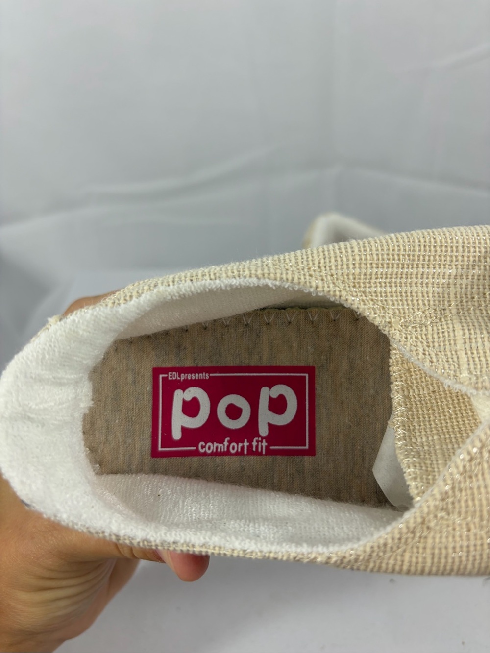 NWT POP Women’s Size 8.5 Sparkly Comfort Fit Beige Slip-On Shoe - Picture 2 of 7
